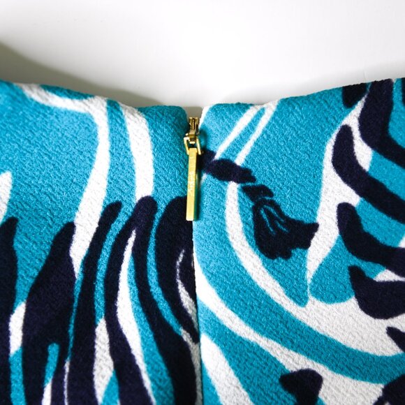 LILLY PULITZER Navy Teal White Zebra Print Long Sleeve Shift Dress - Size 2 - Picture 9 of 12